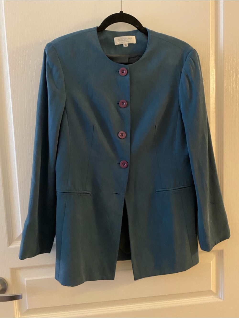 DOLLCINI Silk-Cotton Blend Button Down Blazer Jacket in Blue - EU 38